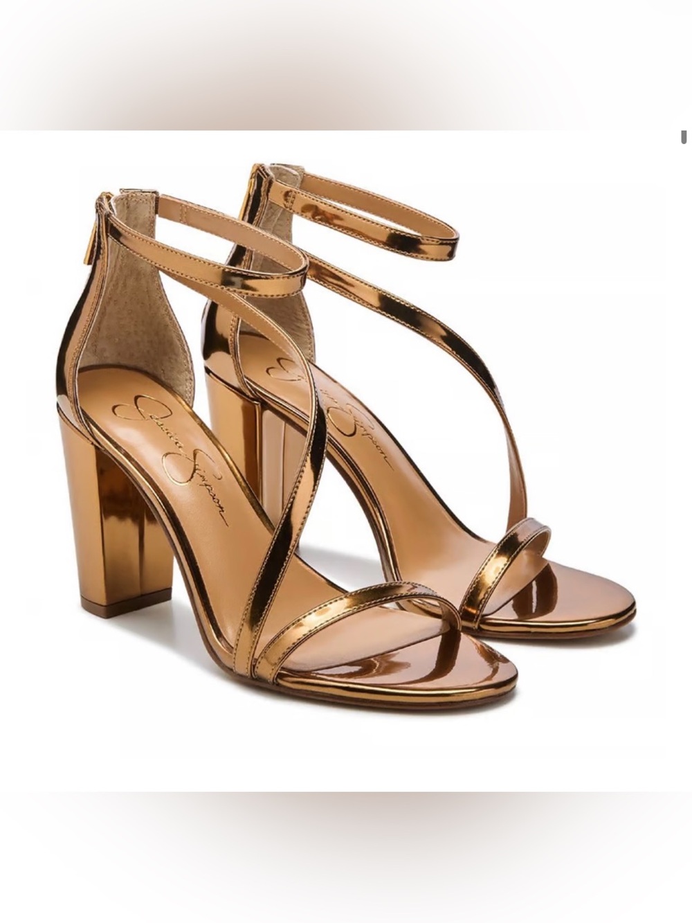 Jessica Simpson Bronze Strappy Block Heel Sandals